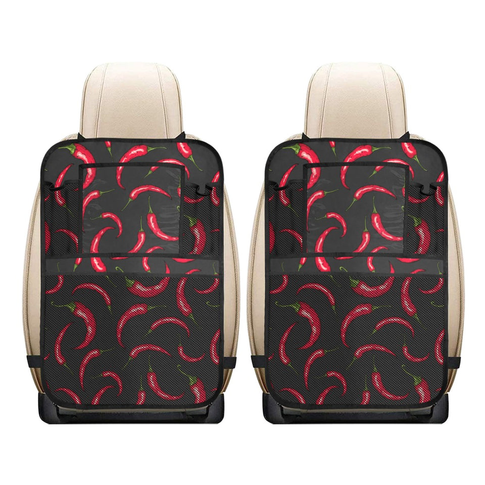 Chili peppers pattern black background Car Seat Back Organizer