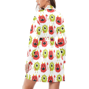 Alien Pattern Print Design 05 Women's Long Sleeve Belted Night Robe