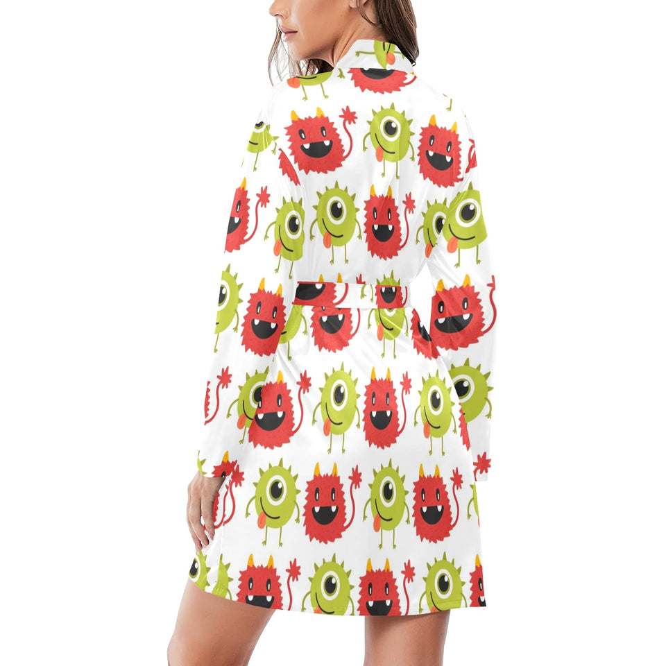 Alien Pattern Print Design 05 Women's Long Sleeve Belted Night Robe