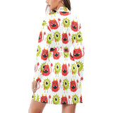 Alien Pattern Print Design 05 Women's Long Sleeve Belted Night Robe
