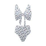 Pigeon Pattern Print Design 03 Chest Bowknot High Waisted Bikini Swimsuit