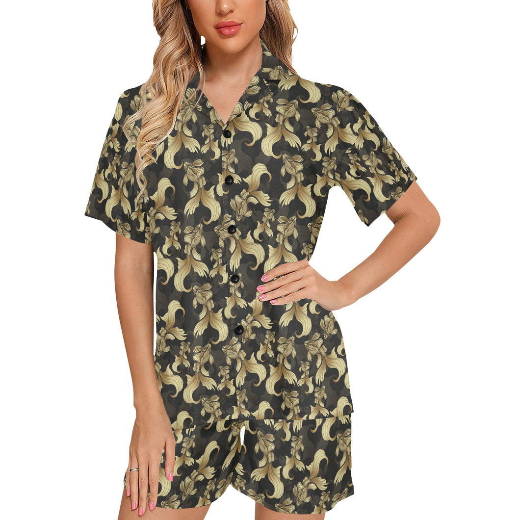 Goldfish Pattern Print Design 01 Women's V-Neck Short Pajama Set