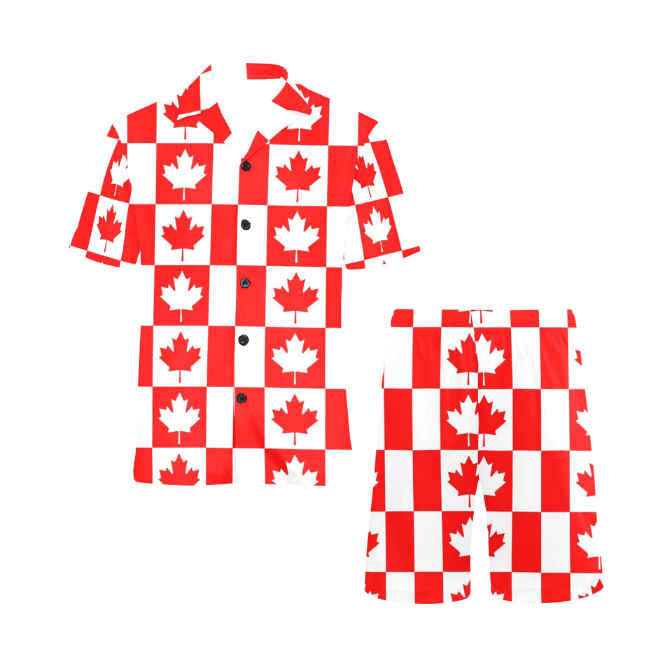 Canada Pattern Print Design 05 Men's V-Neck Short Pajama Set