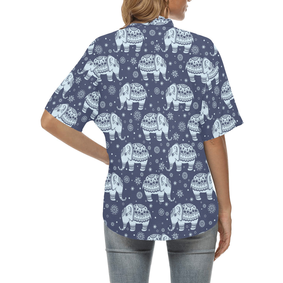 Elephant tribal design pattern Women's All Over Print Hawaiian Shirt