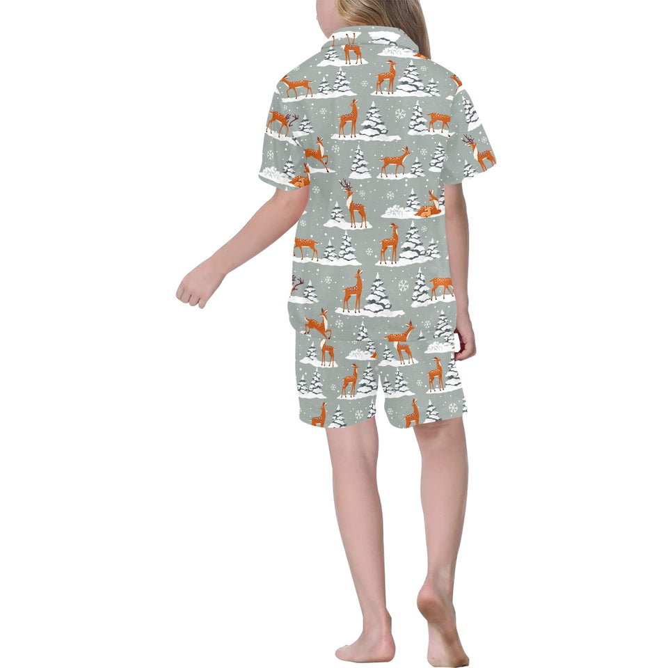 Beautiful deers Winter Christmas Kids' Boys' Girls' V-Neck Short Pajama Set