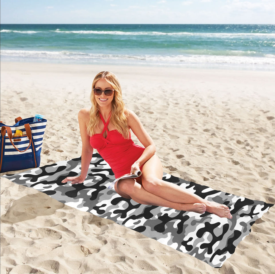 Black white camouflage pattern Beach Towel