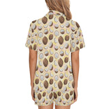 Coconut Pattern Print Design 05 Women's V-Neck Short Pajama Set