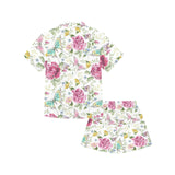 Hand drawn butterfly rose Kids' Boys' Girls' V-Neck Short Pajama Set