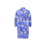 white bengal tigers pattern Men's Long Sleeve Belted Night Robe