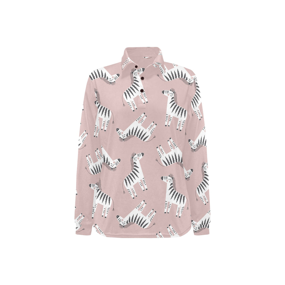 Cute zebra pattern Women's Long Sleeve Polo Shirt