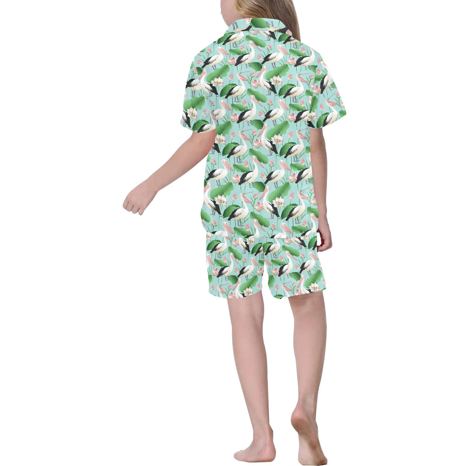 Pelican Pattern Print Design 01 Kids' Boys' Girls' V-Neck Short Pajama Set