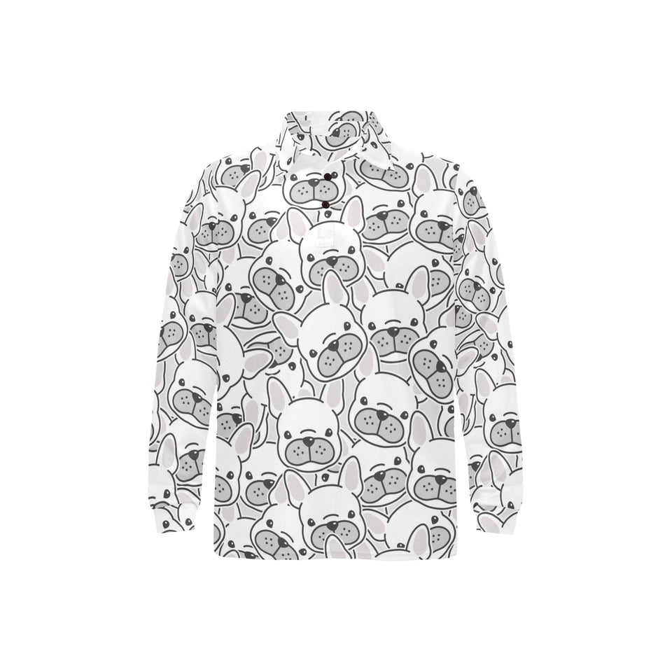 Cute french bulldog head pattern Men's Long Sleeve Polo Shirt