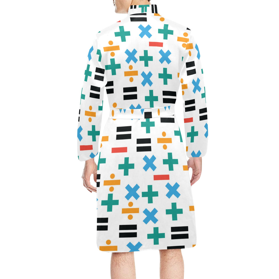 Math Pattern Print Design 05 Men's Long Sleeve Belted Night Robe