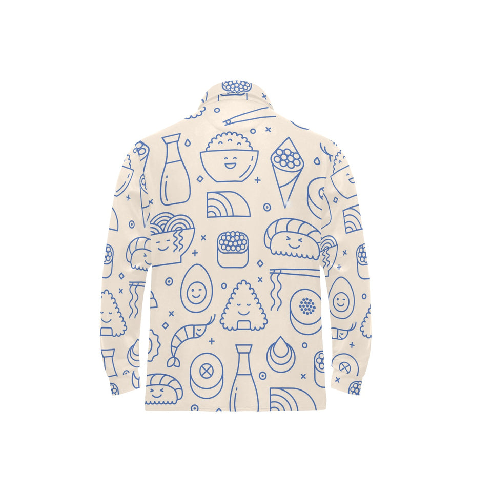 Cute sushi icon pattern Men's Long Sleeve Polo Shirt