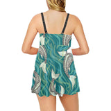 Koi Fish Carp Fish lotus pattern Chest Sexy Pleated Two Piece Swim Dress