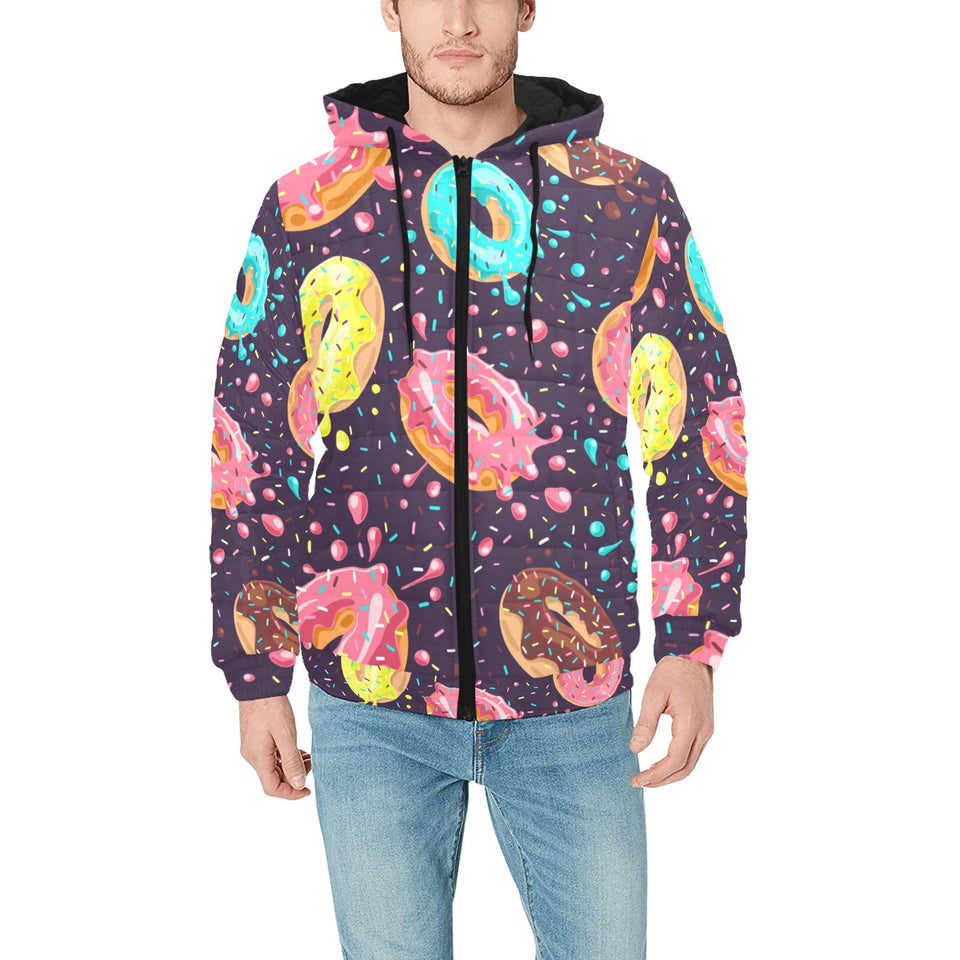 Colorful donut glaze pattern Men's Padded Hooded Jacket
