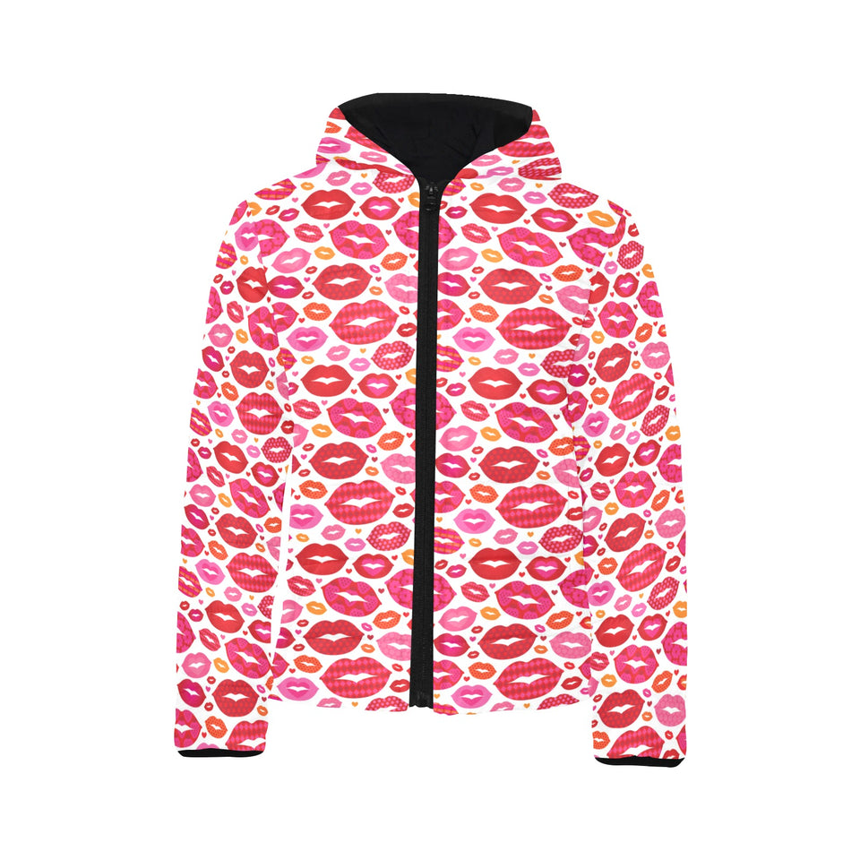 Lips Pattern Print Design 01 Kids' Boys' Girls' Padded Hooded Jacket