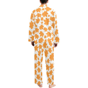 Orange Maple Leaf pattern Men's Long Pajama Set