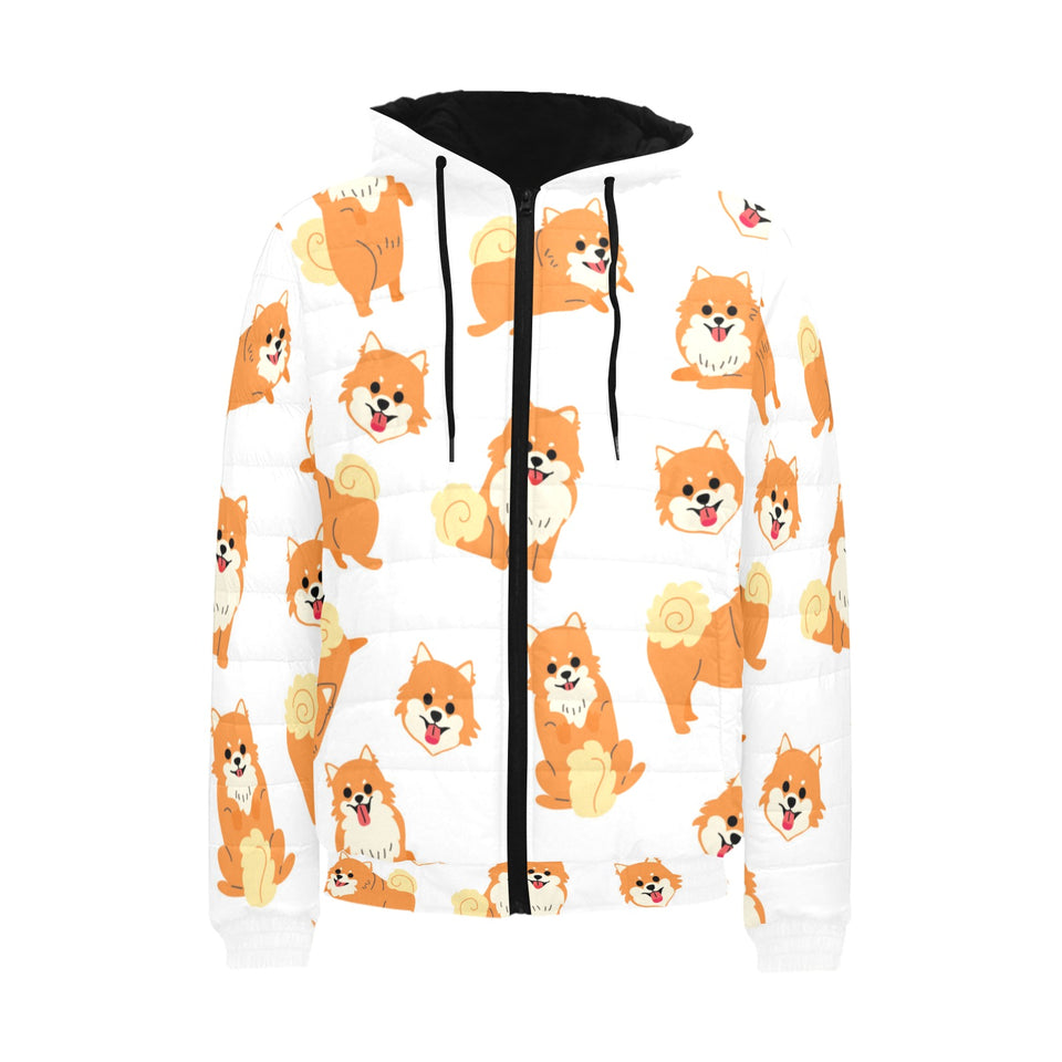 Brown pomeranian pattern Men's Padded Hooded Jacket