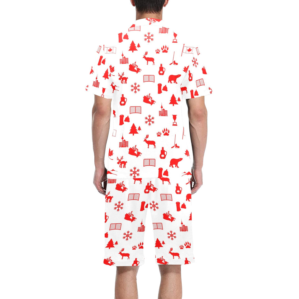 Canada Pattern Print Design 04 Men's V-Neck Short Pajama Set