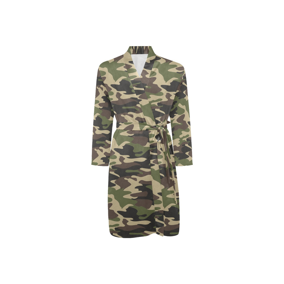 Dark Green camouflage pattern Men's Long Sleeve Belted Night Robe