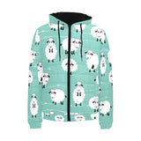 Cute sheep green background Men's Padded Hooded Jacket
