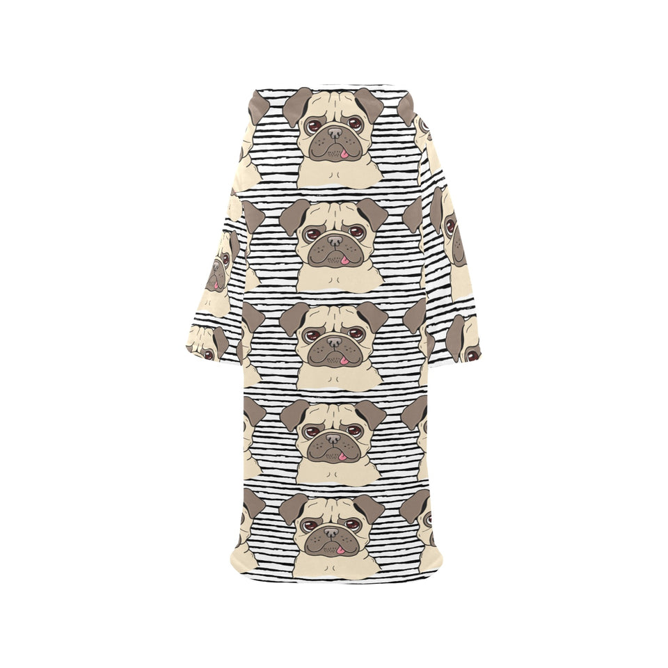 Happy pug pattern Blanket Robe with Sleeves