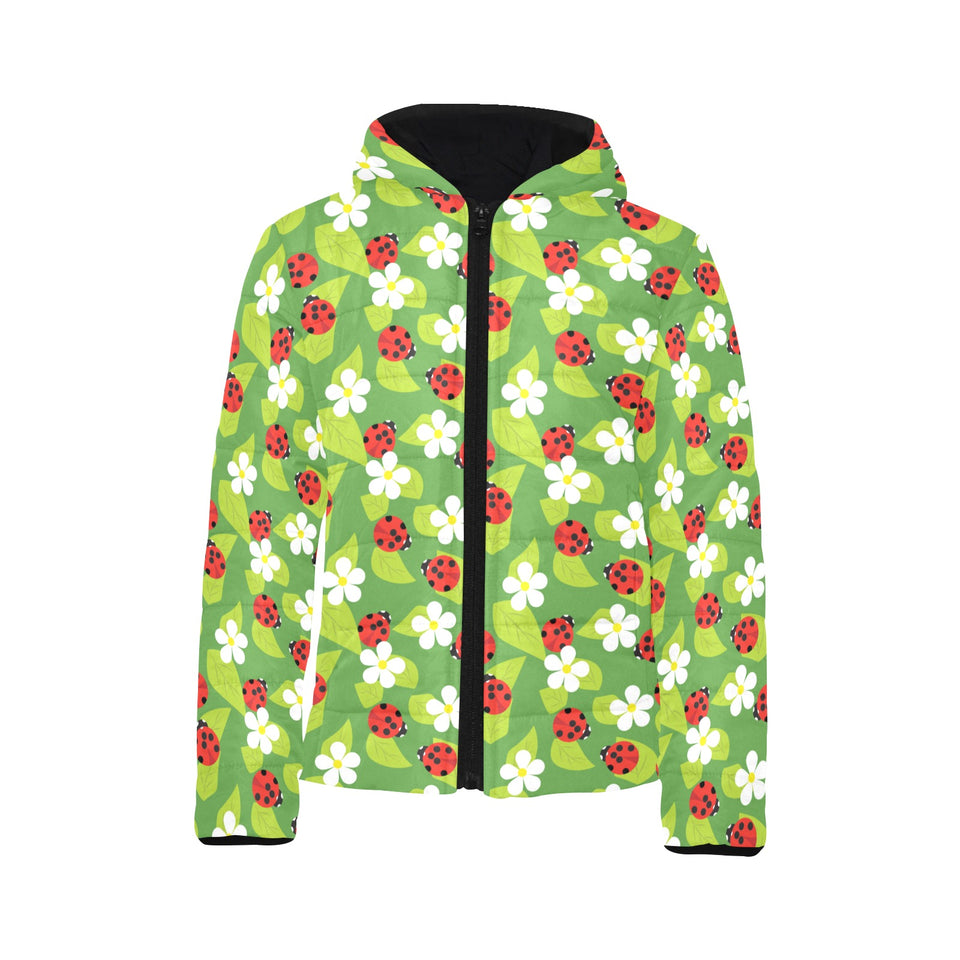 Ladybug Pattern Print Design 01 Kids' Boys' Girls' Padded Hooded Jacket