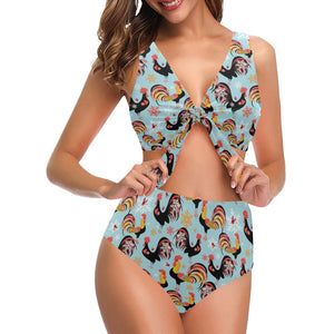 Rooster chicken cock snowfalke Chest Bowknot High Waisted Bikini Swimsuit