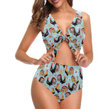 Rooster chicken cock snowfalke Chest Bowknot High Waisted Bikini Swimsuit