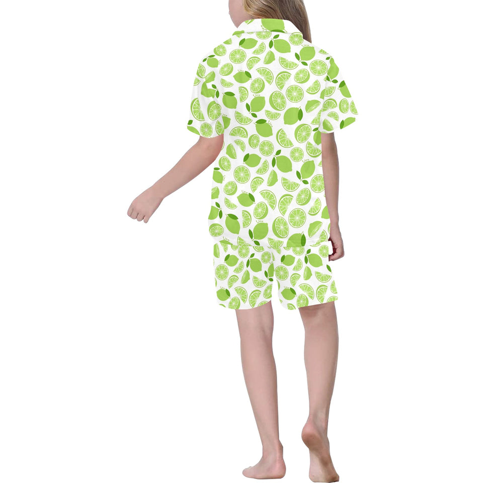 Lime design pattern Kids' Boys' Girls' V-Neck Short Pajama Set