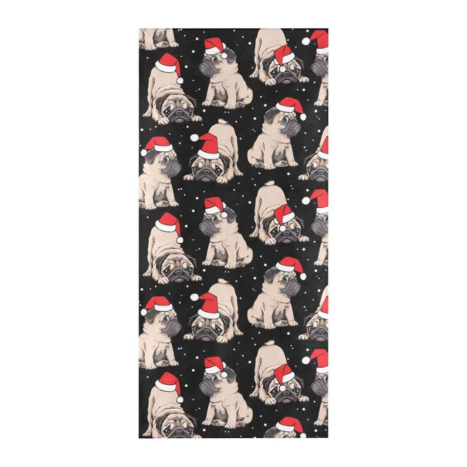 Christmas Pugs Santa_s red cap pattern Beach Towel