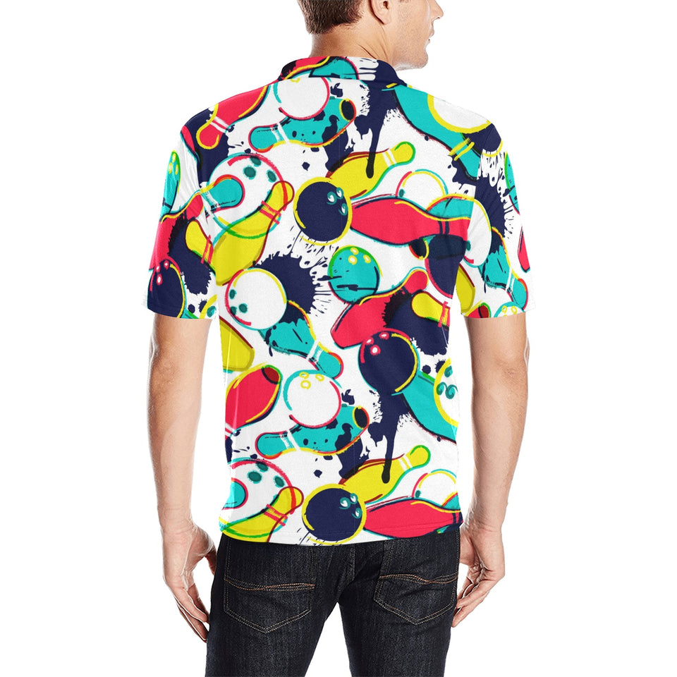 watercolor bowling ball pins Men's All Over Print Polo Shirt