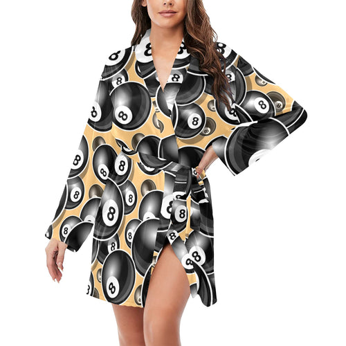 Billiard Ball Pattern Print Design 04 Women's Long Sleeve Belted Night Robe