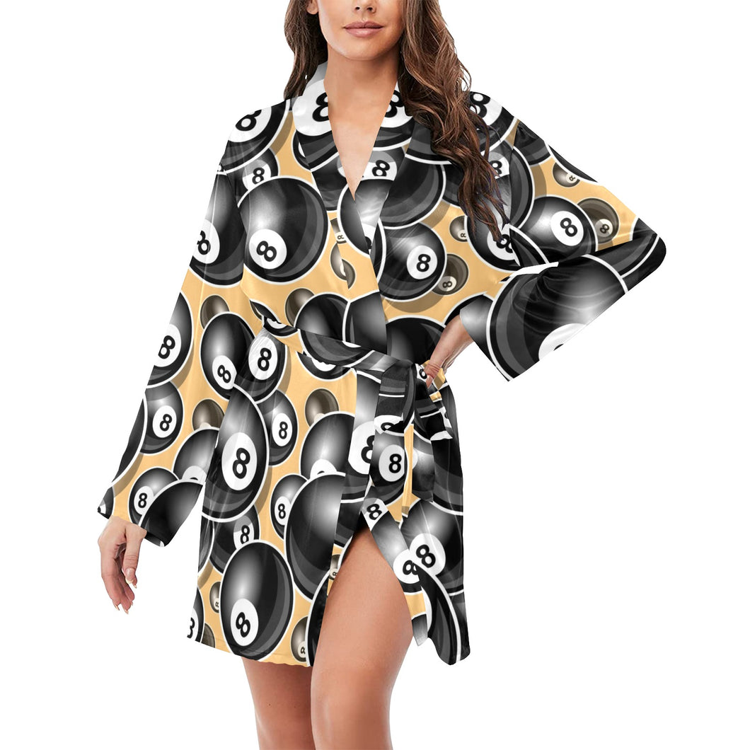 Billiard Ball Pattern Print Design 04 Women's Long Sleeve Belted Night Robe