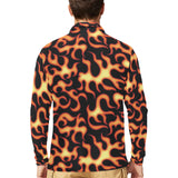 Fire flame dark pattern Men's Long Sleeve Polo Shirt