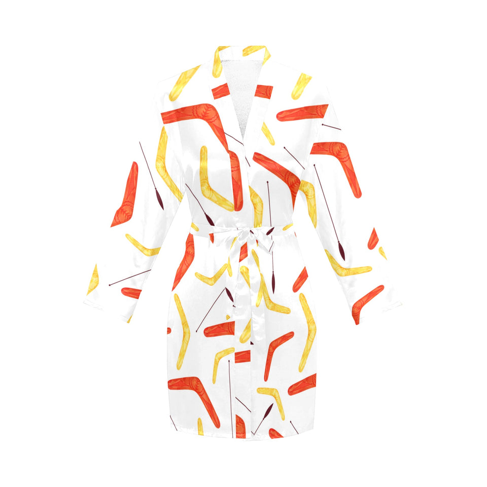 Waterclor boomerang Australian aboriginal ornament Women's Long Sleeve Belted Night Robe