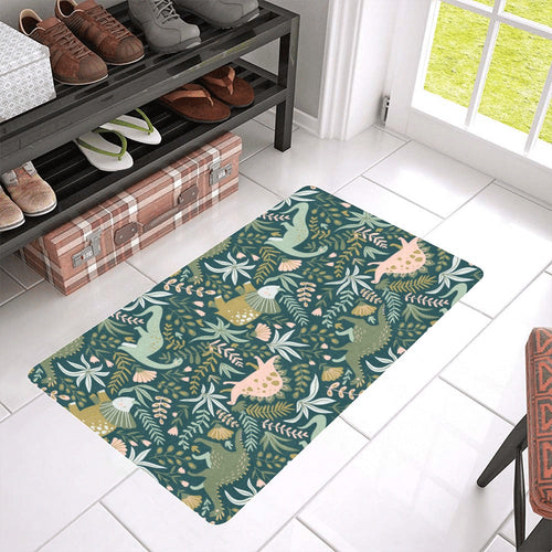 dinosaurs tropical leaves flower pattern Doormat