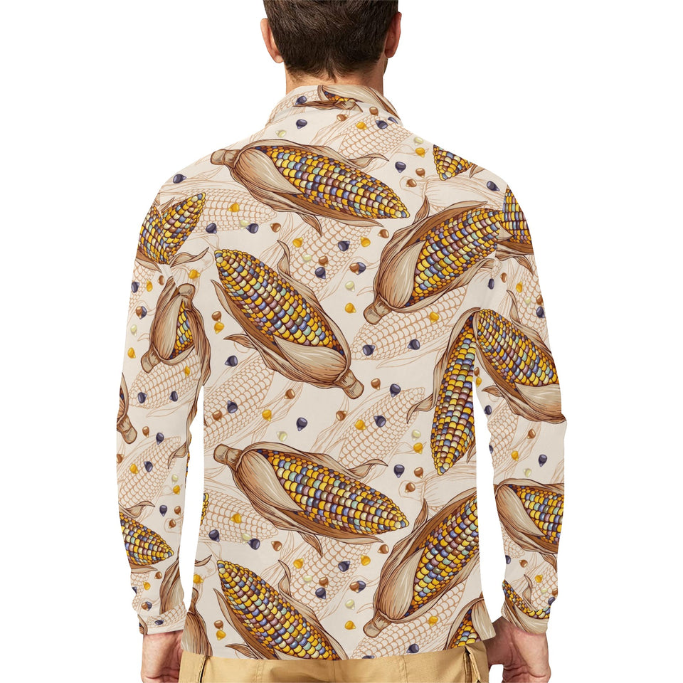 Corn Pattern Print Design 03 Men's Long Sleeve Polo Shirt