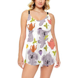 Cute koalas teapots tea Chest Sexy Pleated Two Piece Swim Dress
