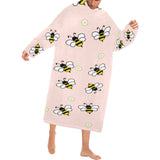 Cute bee flower pattern pink background Blanket Robe with Sleeves
