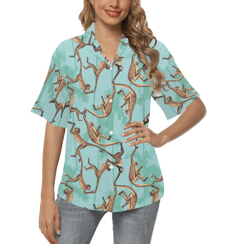 Monkey Palm tree background Women's All Over Print Hawaiian Shirt