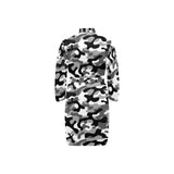 Black white camouflage pattern Men's Long Sleeve Belted Night Robe
