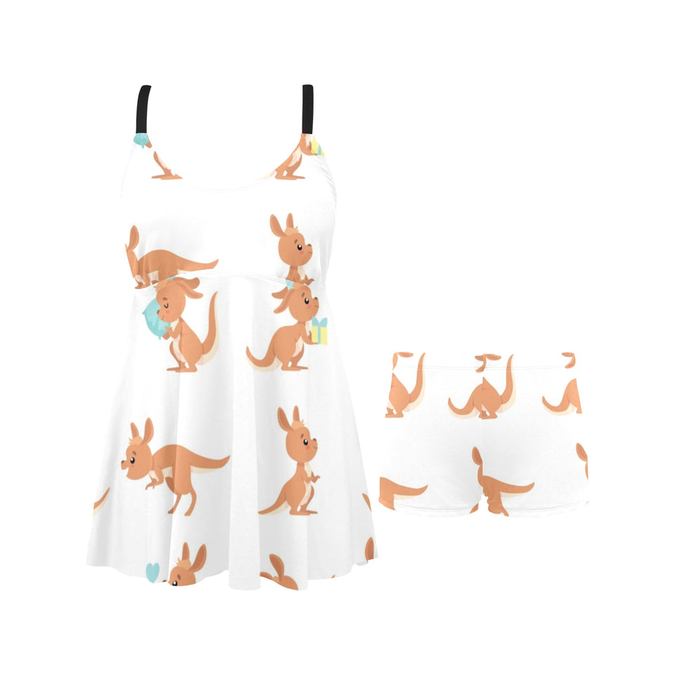 Cute Kangaroo pattern Chest Sexy Pleated Two Piece Swim Dress