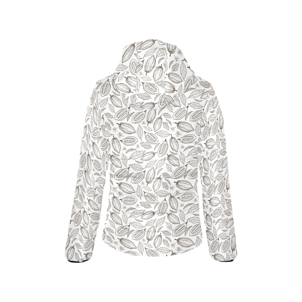 cacao beans leaves pattern Women's Padded Hooded Jacket