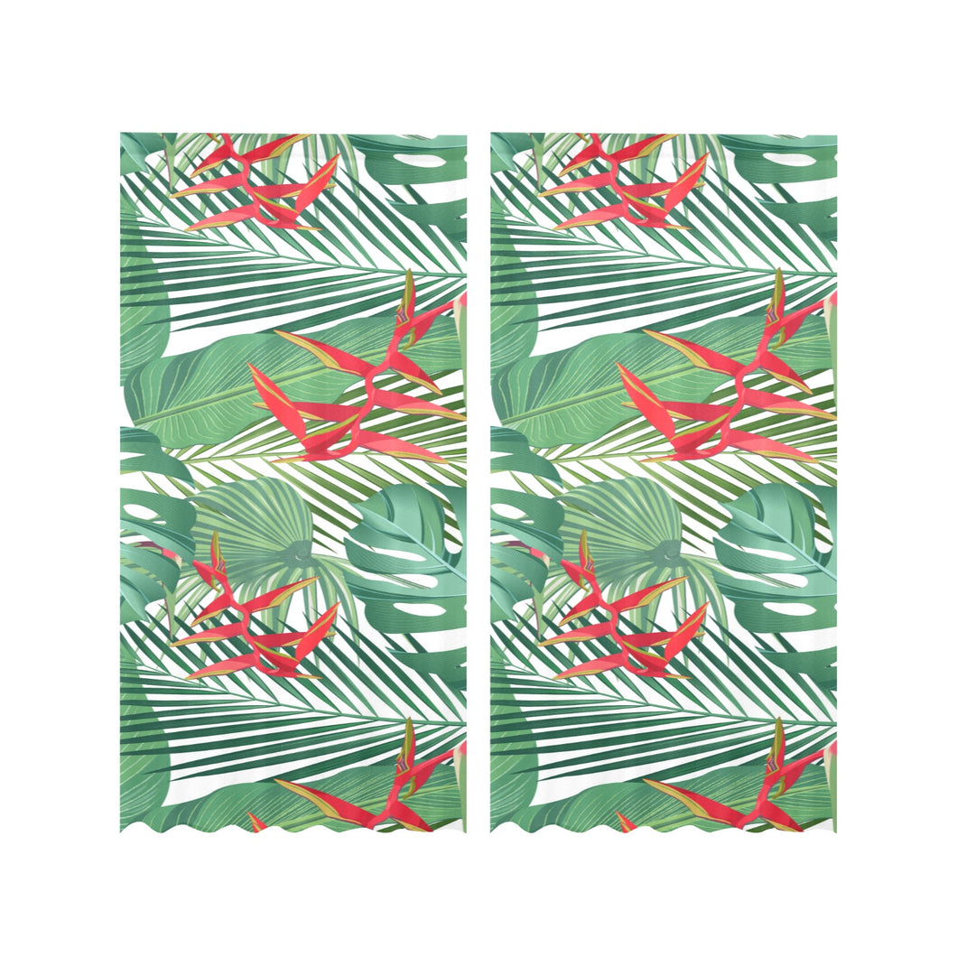 heliconia palm and monstera leaves pattern Gauze Curtain