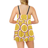 Passion fruits slice pattern Chest Sexy Pleated Two Piece Swim Dress