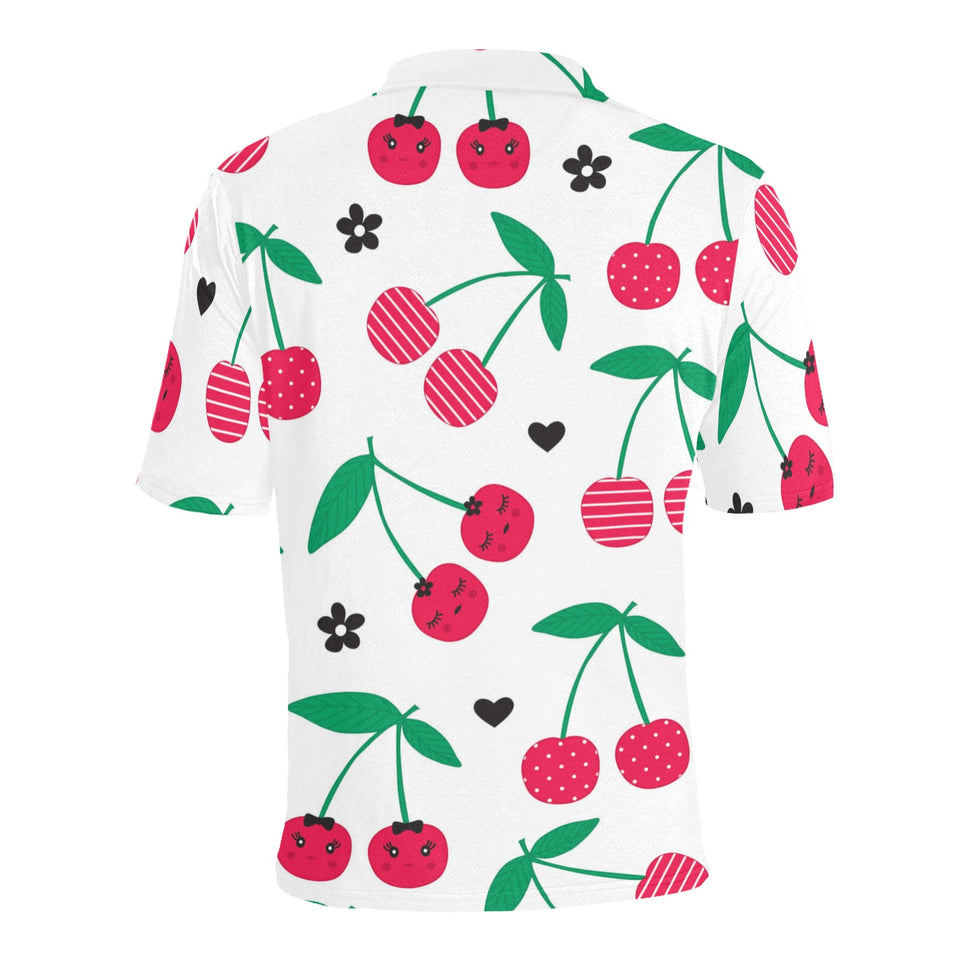 cherry pattern white background Men's All Over Print Polo Shirt