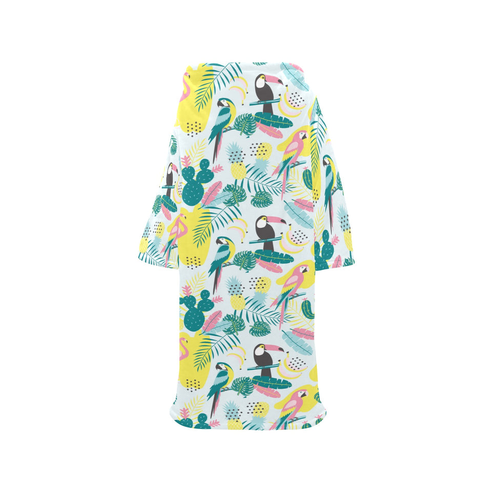Cute parrot toucan flamingo cactus exotic leaves p Blanket Robe with Sleeves