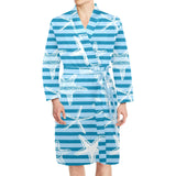 Starfish blue blackground Men's Long Sleeve Belted Night Robe